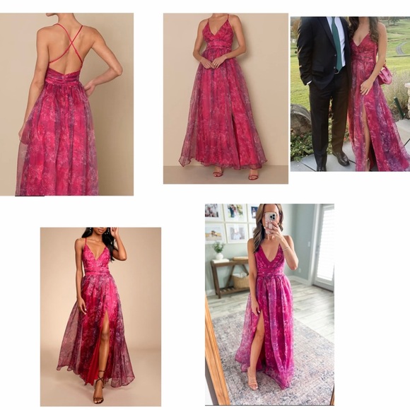 Lulus Dresses & Skirts - Lulus Romance That Wows Magenta Floral Print Organza Maxi Dress.